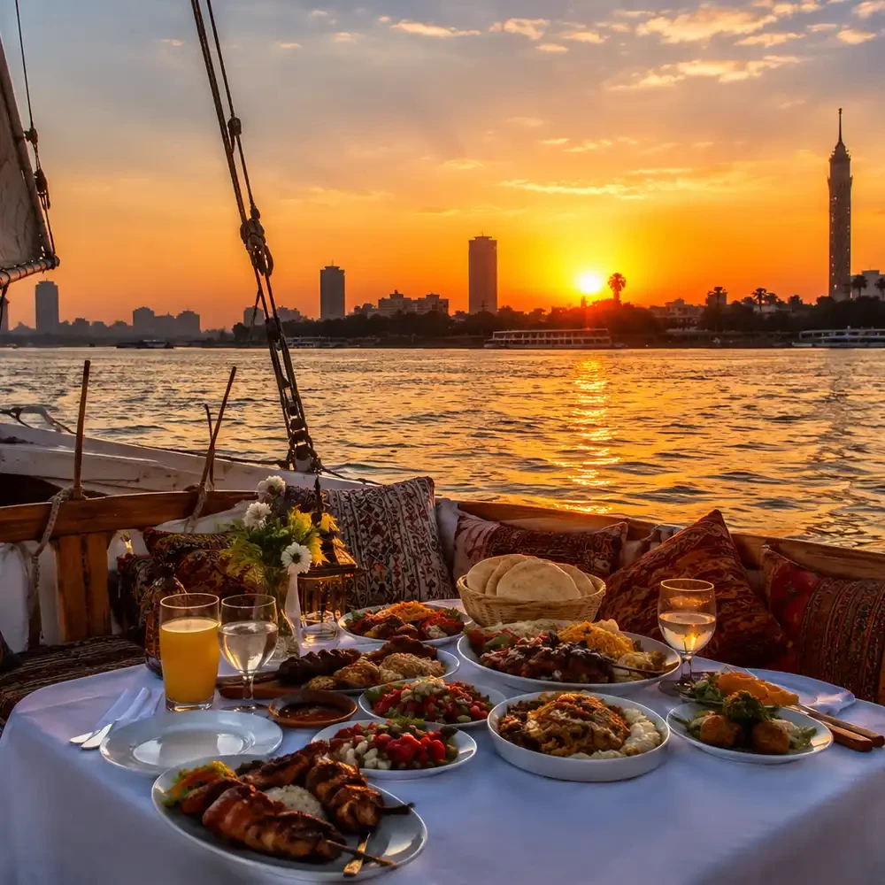 رحلة فلوكة عند غروب الشمس في النيل